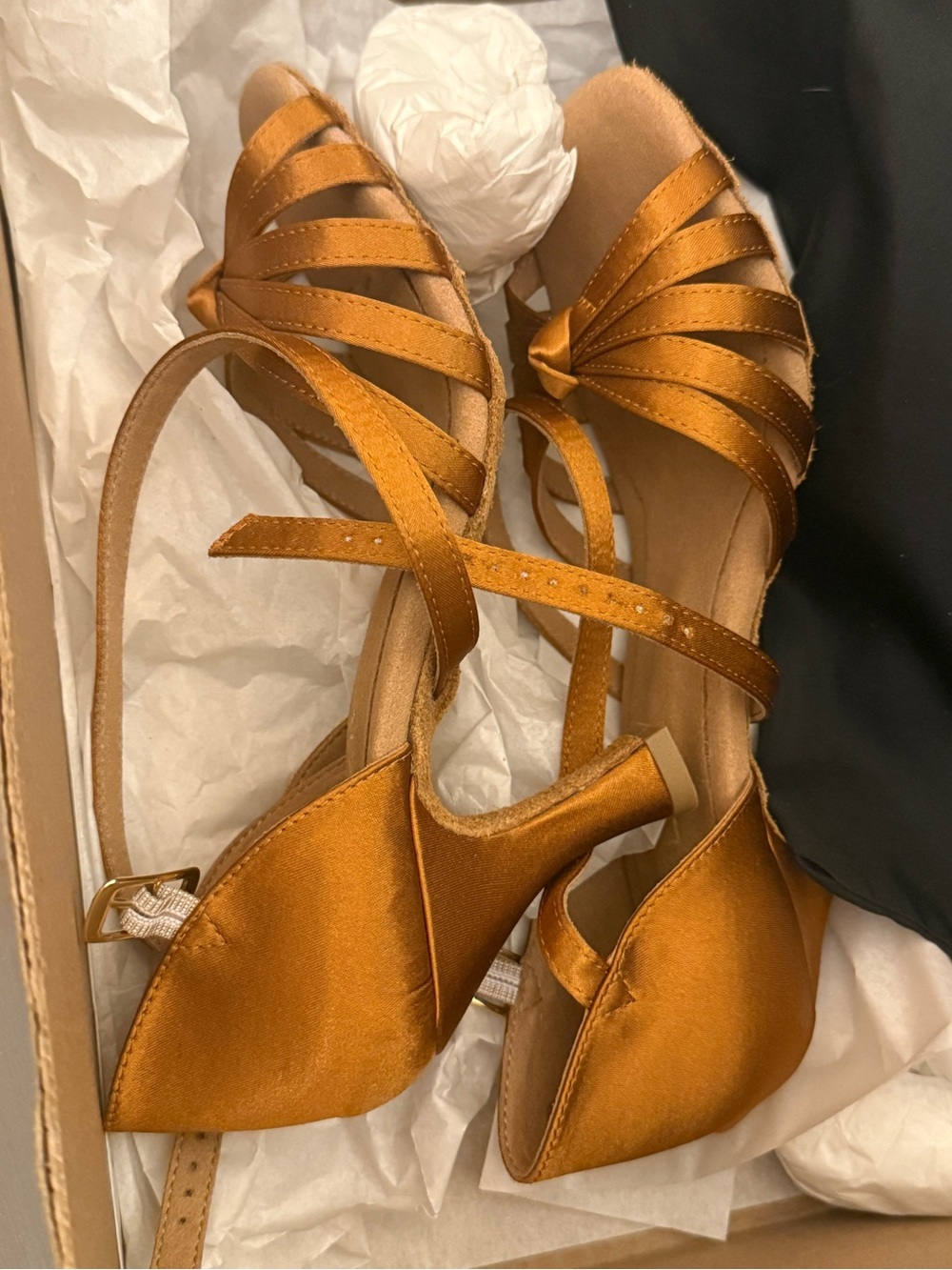 Capezio 5 Julia 2.5” Heel Ballroom Dance Shoe Cinnamon Brown Satin Strappy - Picture 5 of 9